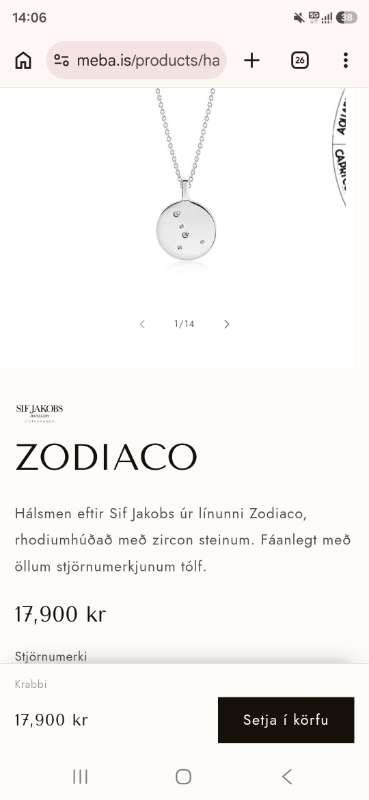 Sif Jakobs krabbi stjörnumerkjahálsmen