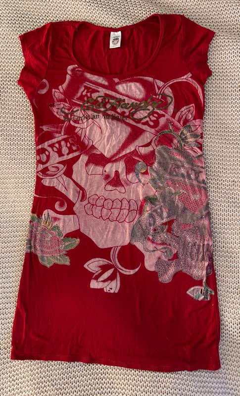 Rauður Ed Hardy style toppur/kjóll – Y2K