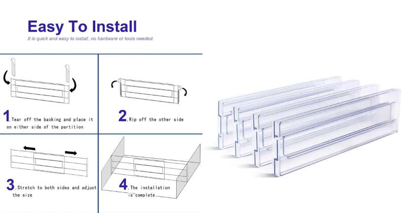 4 pcs glær skúffuskilrúm