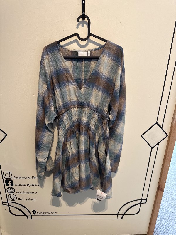 Asos design V neck mini dress köflóttur blár nýr