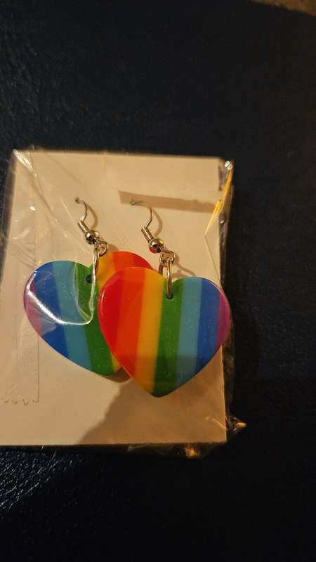 Rainbow heart eyrnalokkar