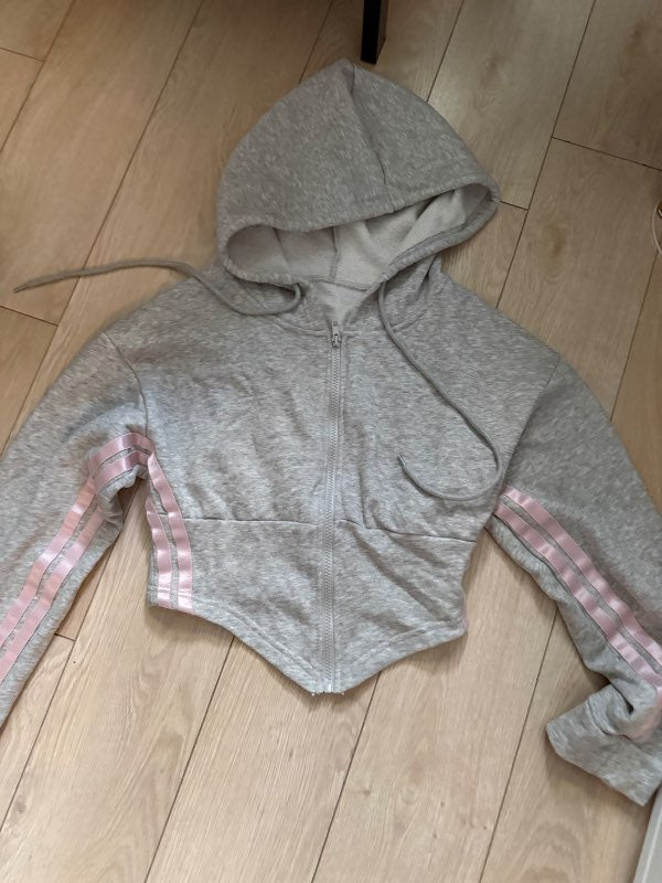 Grey and pink cropped hoodie