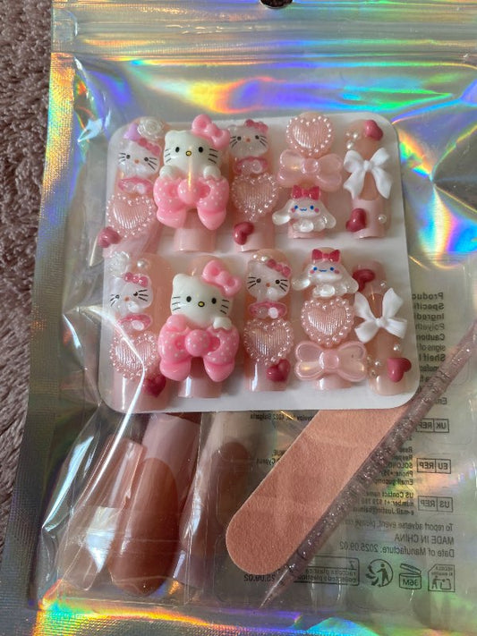 Stórar press on Hello Kitty neglur