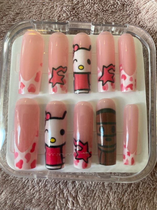Langar hjarta press on nails Hello Kitty