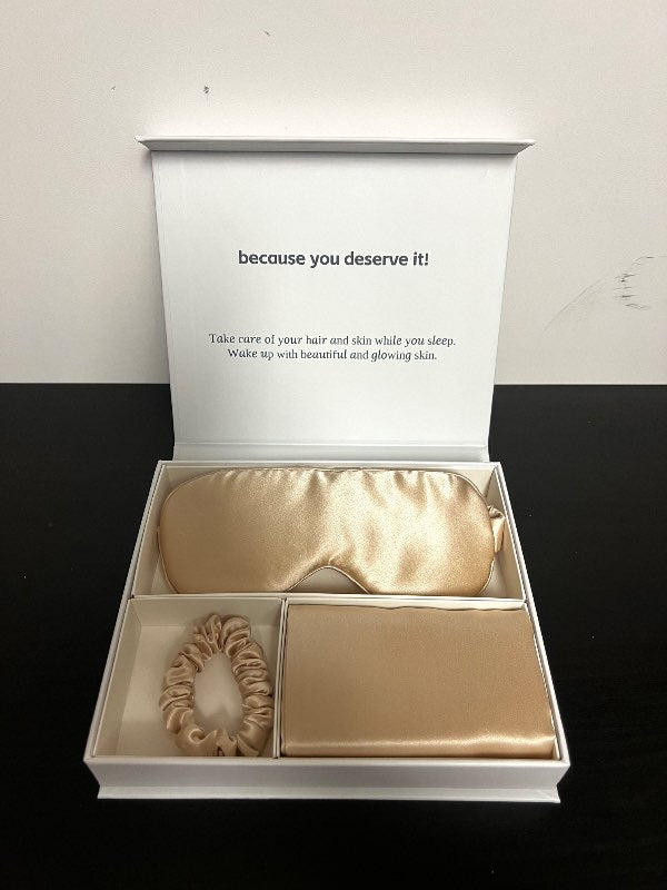 Silki sett. Koddaver, augngríma og hárteygja