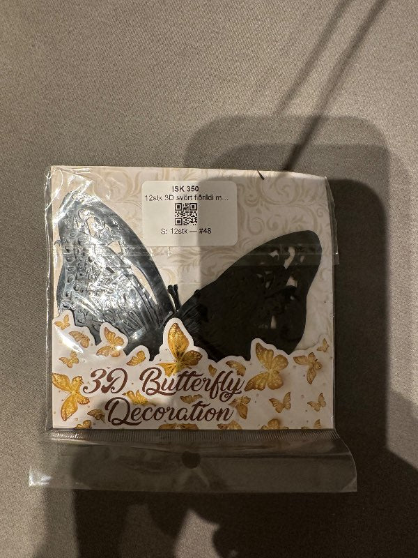 12stk 3D svört fiðrildi með lími á vegg t.d.