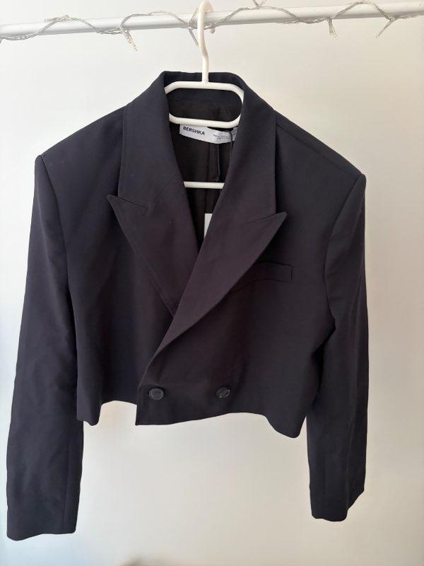 cropped dökkblár blazer
