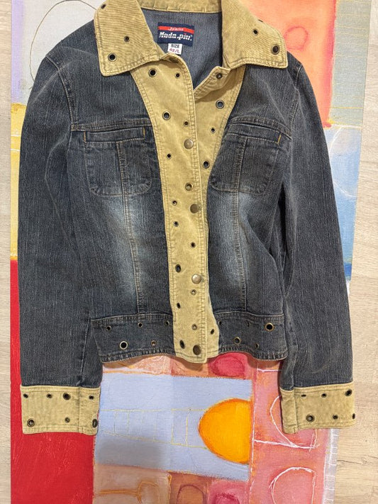 Vintage Denim Jacket with Grommet Details