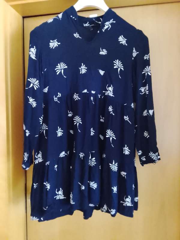 Kjóll síðerma,dökkbl.hvítur