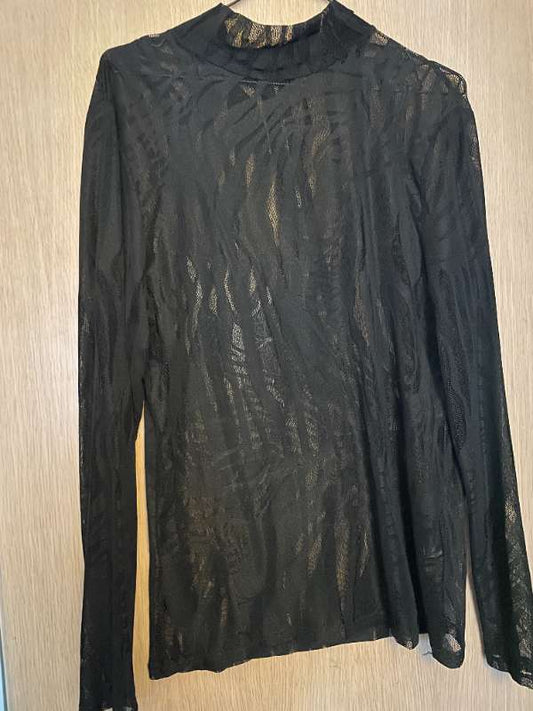 Síðerma blúndu bolur, svartur