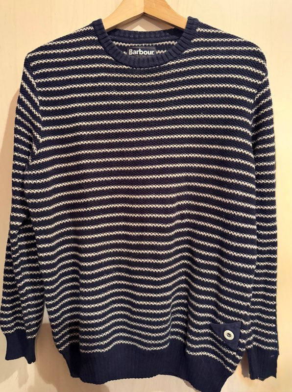 Barbour bómullarpeysa röndótt blá/drapp
