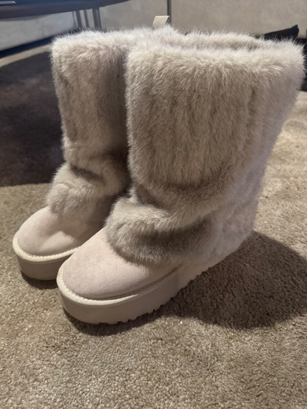 Gráir Faux Fur Vetrarskór