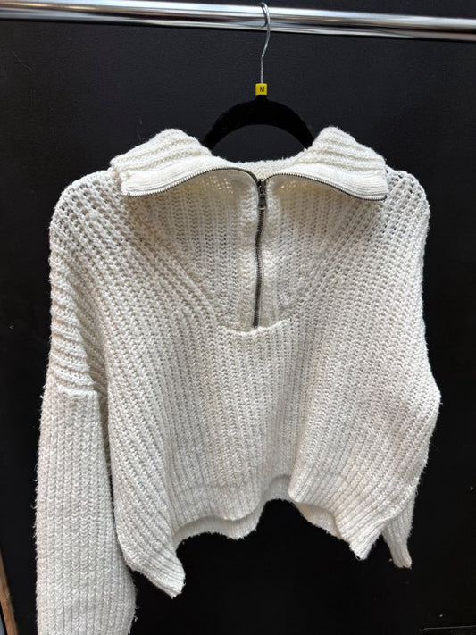 Half Zip-Up Hvít Peysa