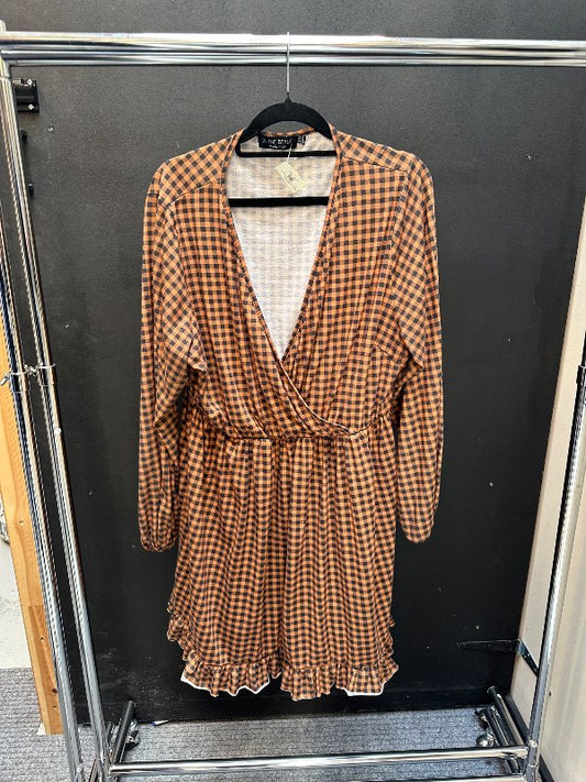 Brúnn/svartur checkers bolakjóll