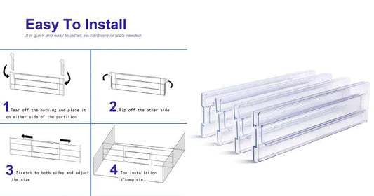 4 pcs glær skúffuskilrúm