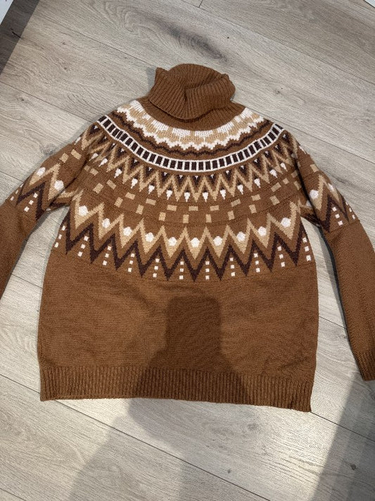 Brún munstruð kraga peysa XxL shein