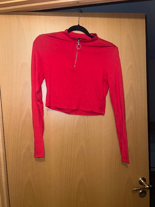 Rauður langerma crop top