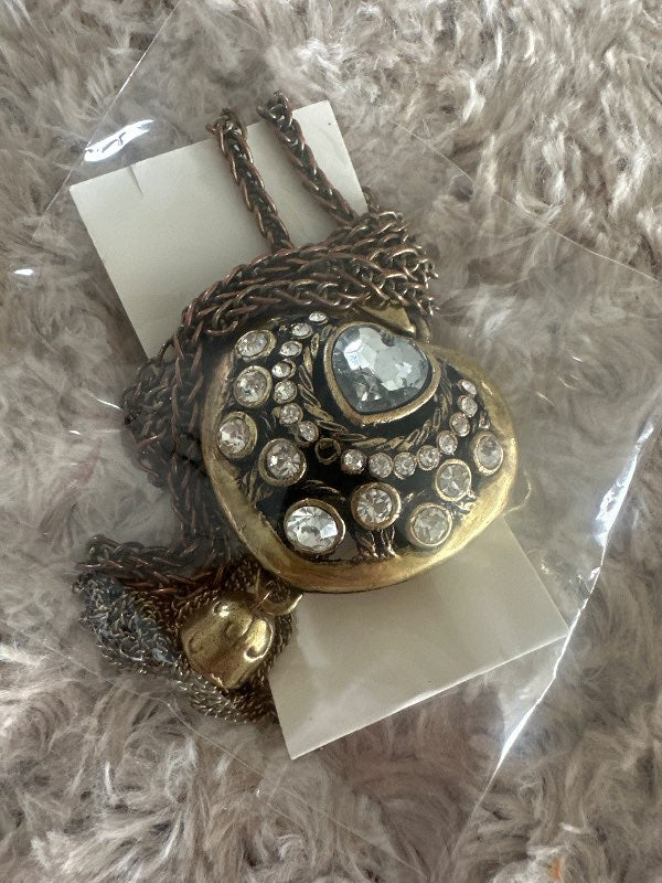 Heart necklace gold long chain clear stones